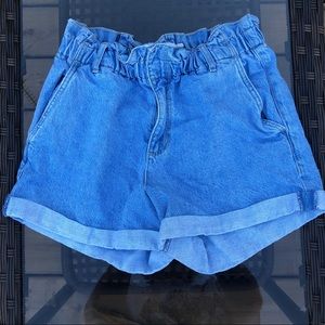 Denim paper bag shorts